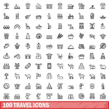 100 seyahat Icons set, anahat stili