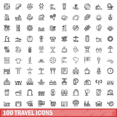 100 seyahat Icons set, anahat stili