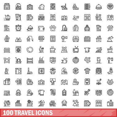 100 seyahat Icons set, anahat stili