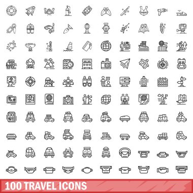 100 seyahat Icons set, anahat stili