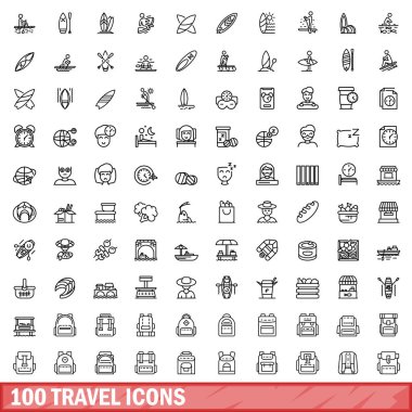100 seyahat Icons set, anahat stili