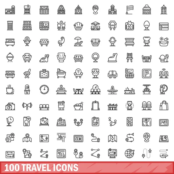 100 seyahat Icons set, anahat stili