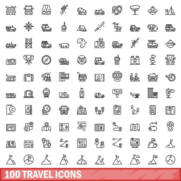 100 seyahat Icons set, anahat stili