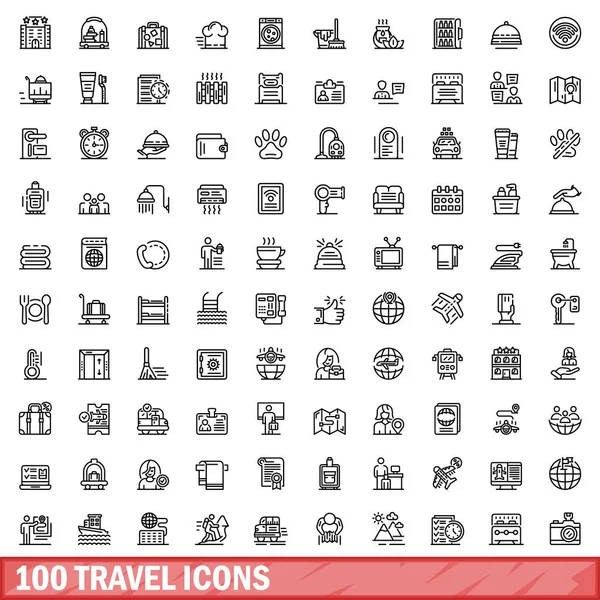 100 seyahat Icons set, anahat stili
