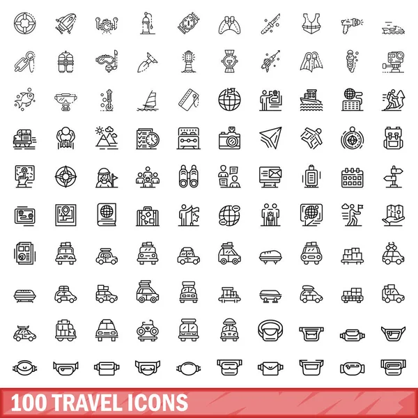 100 seyahat Icons set, anahat stili
