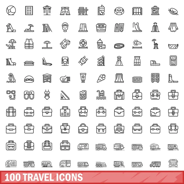 100 seyahat Icons set, anahat stili