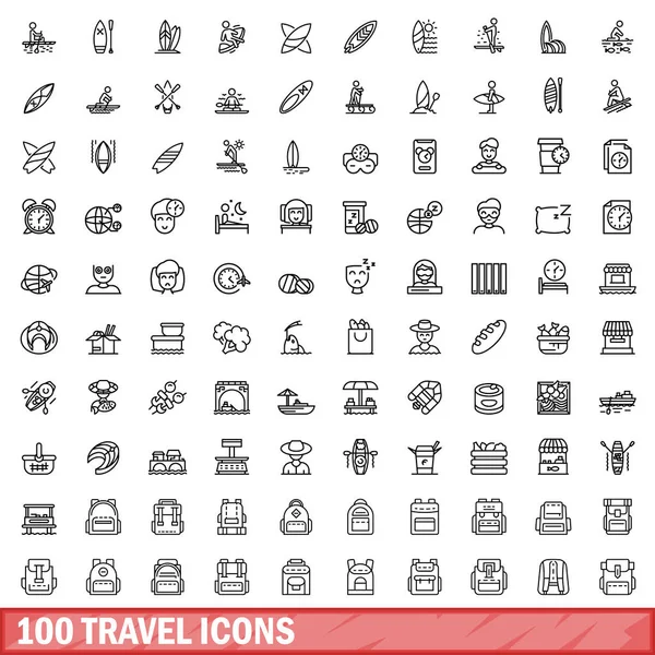 100 seyahat Icons set, anahat stili