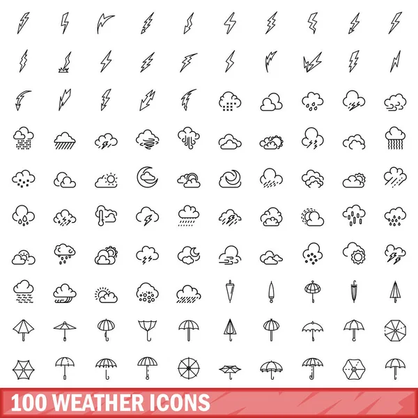 100 weather icons set, outline style — Stock Vector