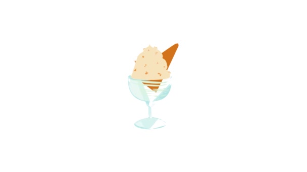 Ванільне морозиво з вафельними крихтами в анімації значка миски — стокове відео
