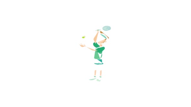 Anak muda bermain animasi ikon tenis — Stok Video