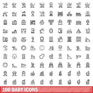 100 Icons set, anahat stili bebeğim