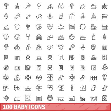 100 Icons set, anahat stili bebeğim