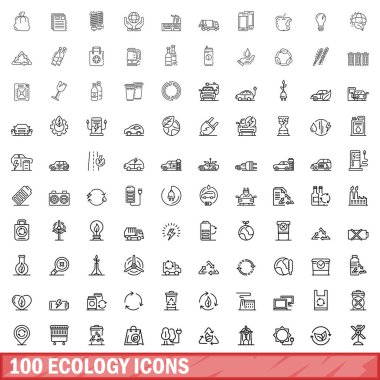 100 ekoloji Icons set, anahat stili