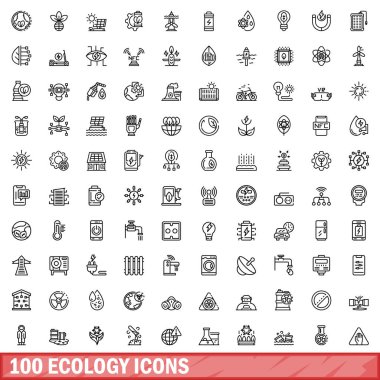 100 ekoloji Icons set, anahat stili