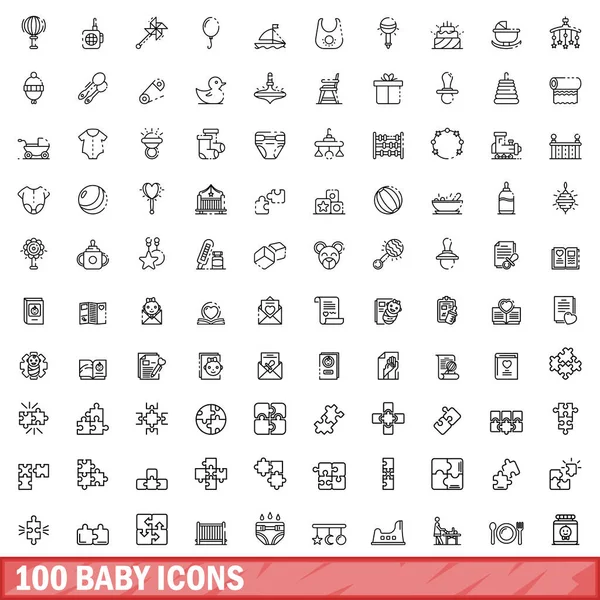 100 iconos de bebé conjunto, estilo de contorno — Vector de stock
