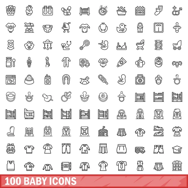 100 iconos de bebé conjunto, estilo de contorno — Vector de stock