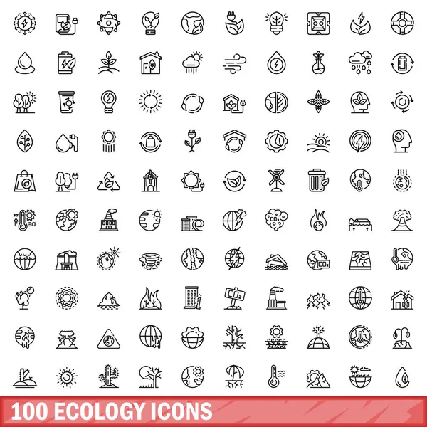 100 ecology icons set, outline style — Stock Vector