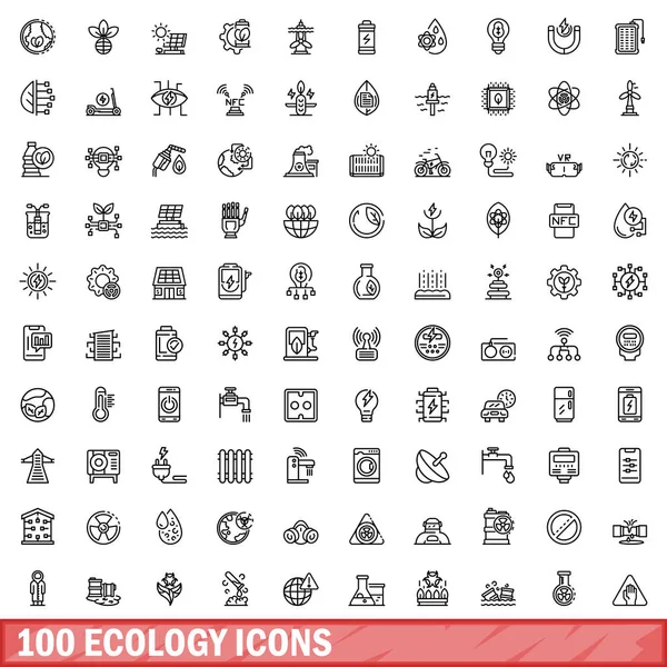 100 ekoloji Icons set, anahat stili
