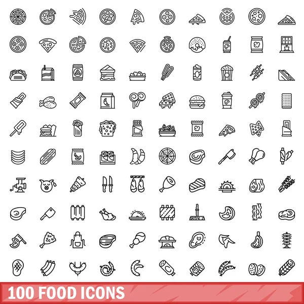 Conjunto de 100 iconos de comida, estilo de esquema — Vector de stock