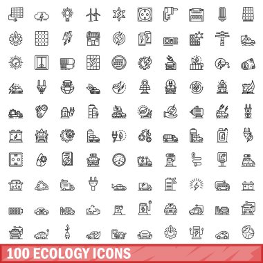100 ekoloji Icons set, anahat stili