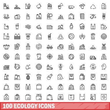 100 ekoloji Icons set, anahat stili