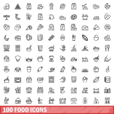 100 gıda Icons set, anahat stili