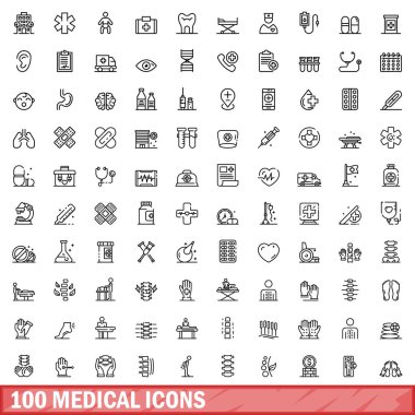 100 tıbbi Icons set, anahat stili