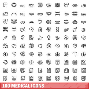 100 tıbbi Icons set, anahat stili