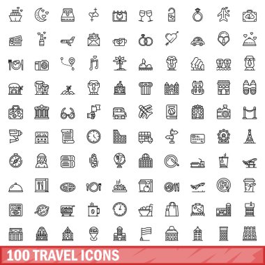100 seyahat Icons set, anahat stili