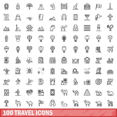 100 seyahat Icons set, anahat stili