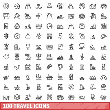 100 seyahat Icons set, anahat stili