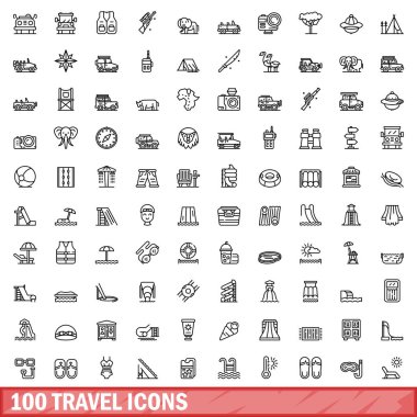 100 seyahat Icons set, anahat stili