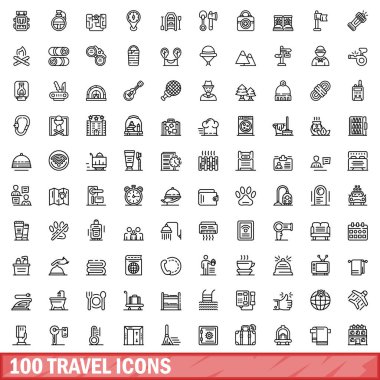 100 seyahat Icons set, anahat stili