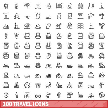 100 seyahat Icons set, anahat stili