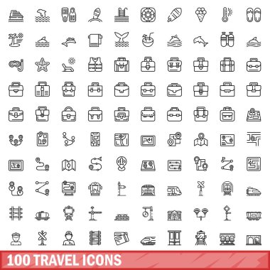 100 seyahat Icons set, anahat stili