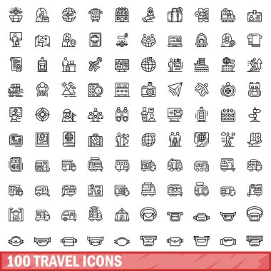 100 seyahat Icons set, anahat stili