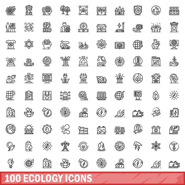 100 ecology icons set, outline style — Stock Vector