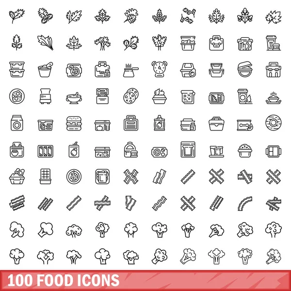 100 voedsel iconen set, Kaderstijl — Stockvector