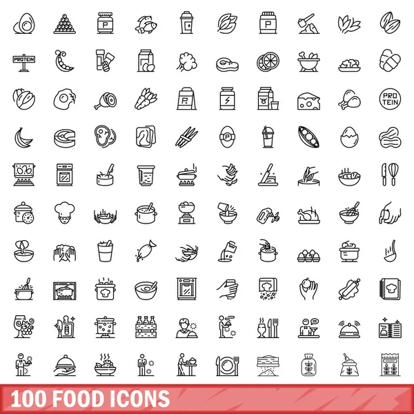 Zestaw ikon 100 żywności, styl konturu — Wektor stockowy
