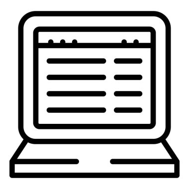 Laptop vaka çalışma ikonu ana hatları vektörü. İş başarısı