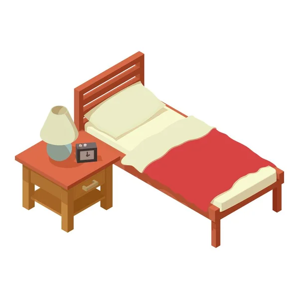 Hálószoba bútor ikon izometrikus vektor. Egyszemélyes ágy és éjjeliszekrény lámpával — Stock Vector