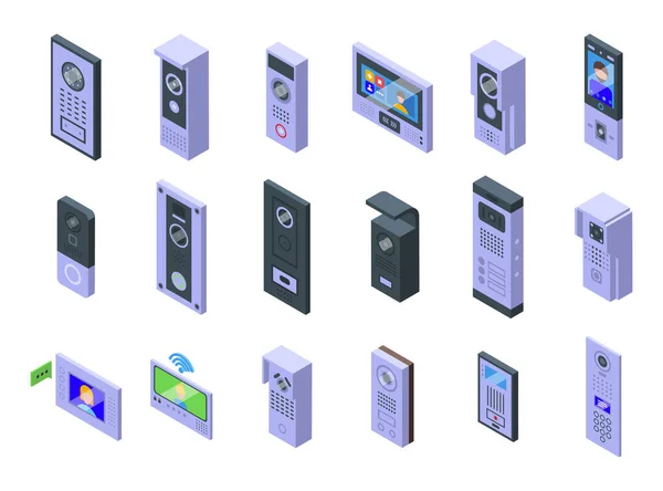 Video intercom icons set isometric vector. Door phone — Stock Vector