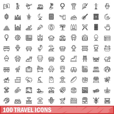 100 seyahat Icons set, anahat stili