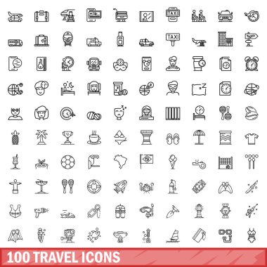 100 seyahat Icons set, anahat stili