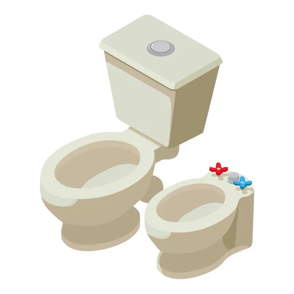 Sanitair pictogram isometrische vector. Nieuwe moderne keramische toiletpot en bidet icoon — Stockvector