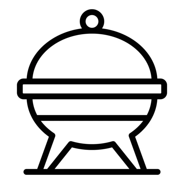 Churrasco ícone grelha contorno vetor. Carne de fogo —  Vetores de Stock