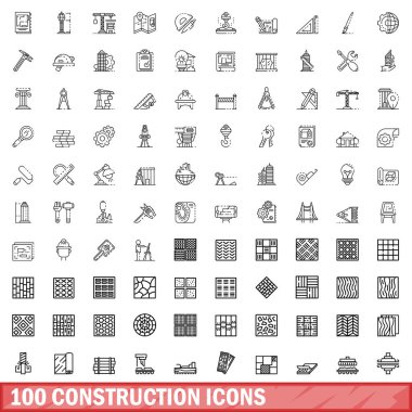 100 inşaat Icons set, anahat stili