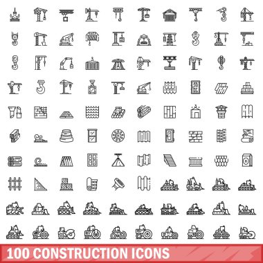 100 inşaat Icons set, anahat stili