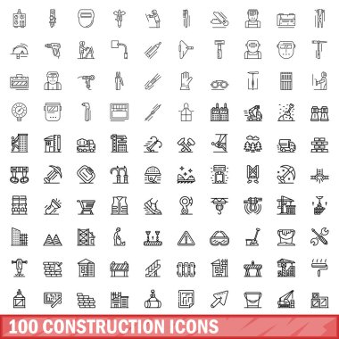 100 inşaat Icons set, anahat stili