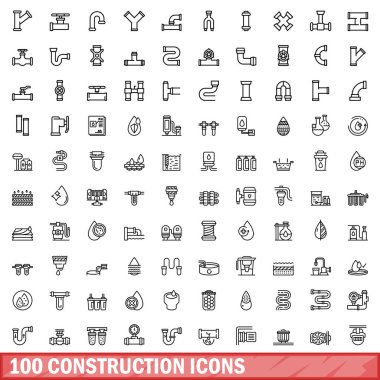 100 inşaat Icons set, anahat stili